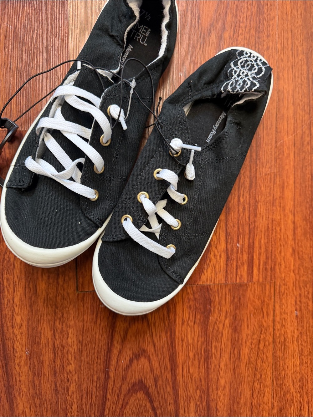 Time and Tru Black Canvas Kids Sneakers with White Laces